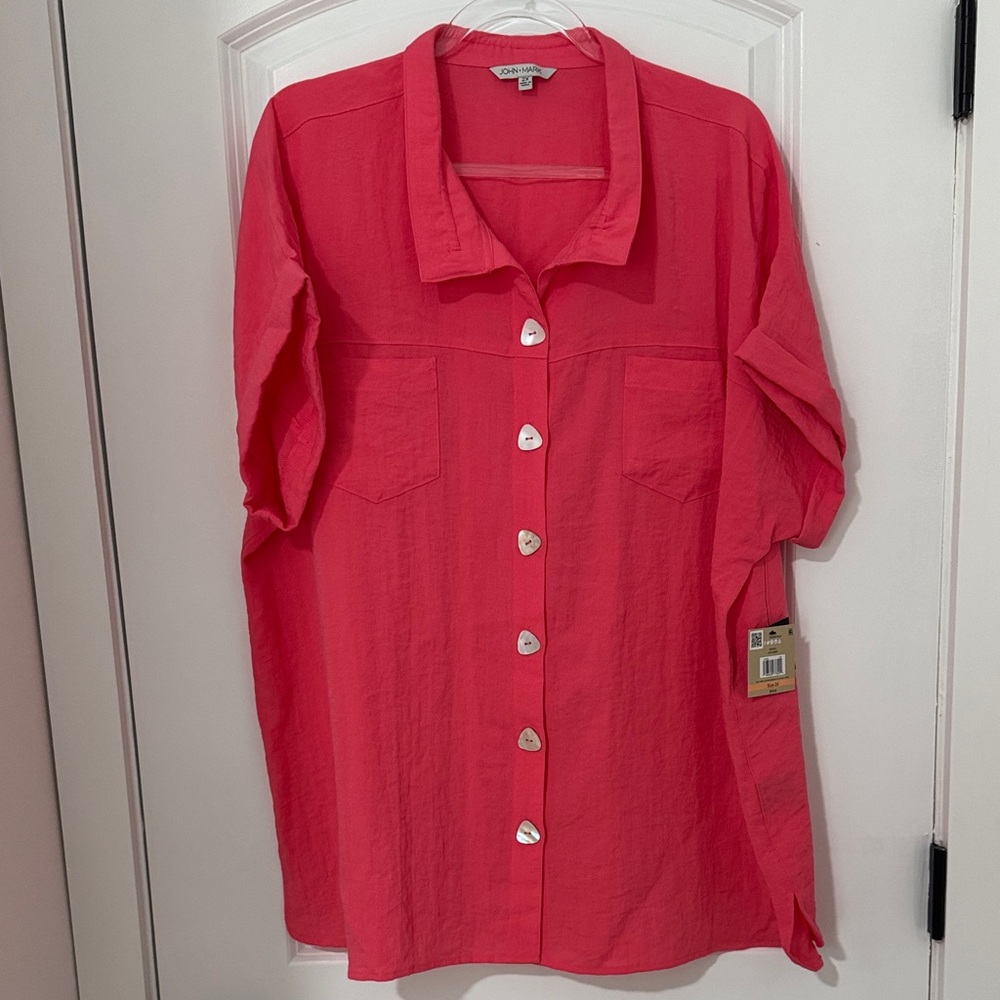 John Mark Coral Button-Up Blouse